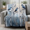 thumbnail image 2 of Teal Forest Birds Blanket Soft Cozy Warm Twin Blanket for Bed, Plush Fuzzy Flannel Fleece Blankets for Sofa, Modern Oil Painting Farmhouse Throw Blankets for Couch, Gifts for Men, 60"x80", 2 of 9