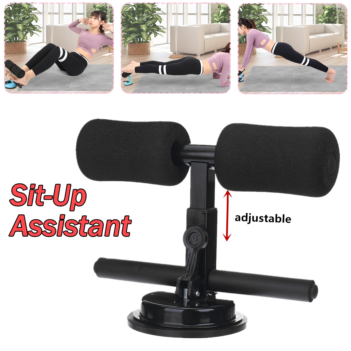 Upgrade Adjustable Sit Up Aid Bar Fitness Equipment Situps Abdominal