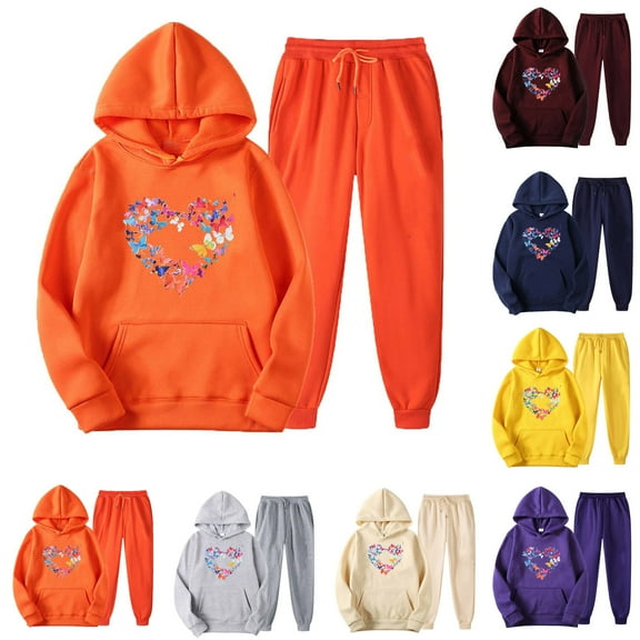 USSUMA Sweatsuits Women 2 Piece Outfit Hoodies Womens Long Sleeved Pullover Sweatpant Outfits Pocket Drawstring Print Tracksuit Elastic Waist Leisure Jogger Sets Plus Size Weekend Fall Suit