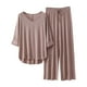 thumbnail image 1 of Conjunto de pijama de manga 3/4 para mujer: top con cuello en V y pantalones con cintura elástica, tejido de poliéster, ropa informal para estar por casa - Tallas L/XL, 1 of 3