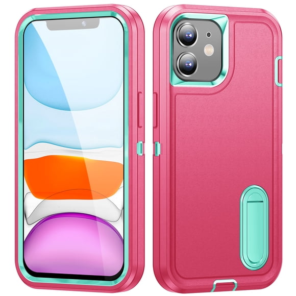 for iPhone 11 Case with Kickstand, [10FT Military Drop Protection] Rugged Heavy Duty Hard PC+Soft Silicone Rubber Bumper Hybrid Triple-Layer Case for iPhone 11 - 6.1", Rose