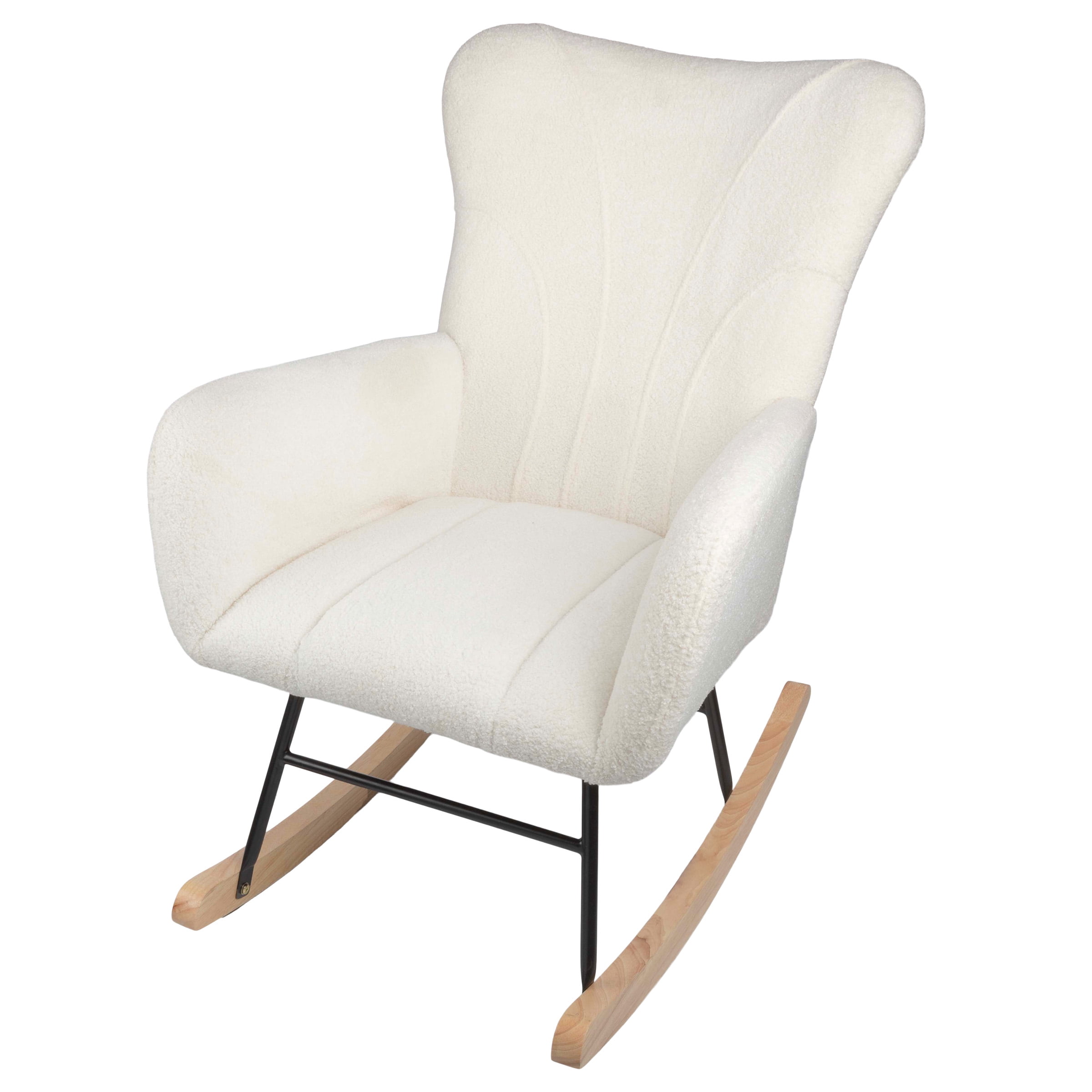 Lavish Home Teddy Upholstered Rocking Chair for Bedroom (Cream)