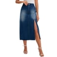 thumbnail image 1 of Falda de mezclilla para mujer INSPIRE CHIC, falda lápiz elástica de línea A con abertura lateral, cintura alta, falda de jeans S azul oscuro, 1 of 6