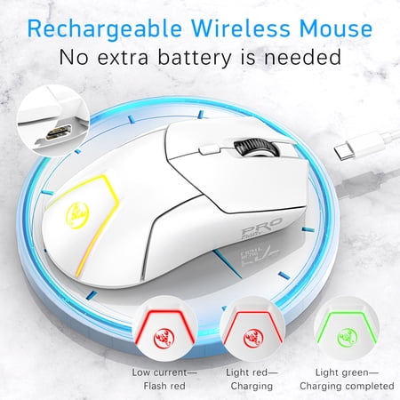 YAHHU T40 Triple Modes Wireless Mouse BT5.1 and 2.4G Rechargeable Ergonomic Computer Mice with 7 RGB Light 4000 DPI Adjustable Levels for PC Laptop Notebook White (10 inches / 25.4 cm)