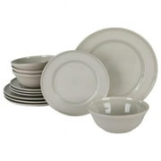 Martha Stewart Porcelain Reactive Glaze Stoneware Dinnerware Set, Sharkey Grey - 12 Piece