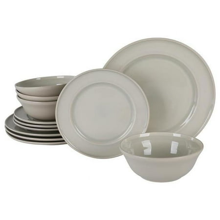 Martha Stewart Porcelain Reactive Glaze Stoneware Dinnerware Set, Sharkey Grey - 12 Piece