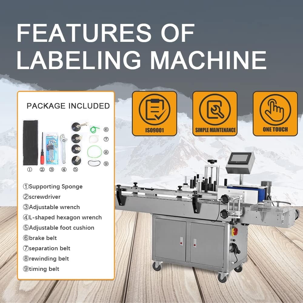 Automatic Round Bottle Labeling Machine - 110V - @80-100 pcs/min - Label Adjustable : 10-110 mm(H) / 15-300mm(L) - Label Sticker - for Bottle Can and Wine Package Equipment