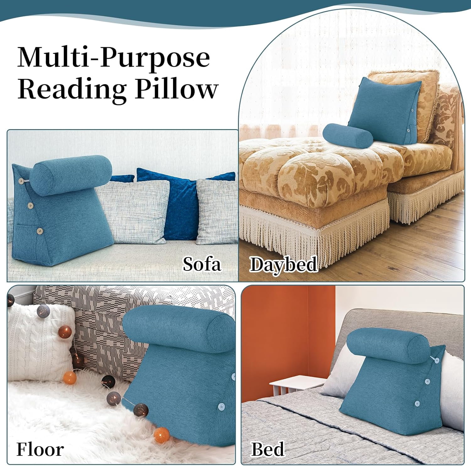 Bed Wedge Reading Pillow, Adjustable Reading Throw Cushion Triangular Pillow Wedge Couch Pillow for Lumbar Neck Back Support Pillow with Removable Linen Cover