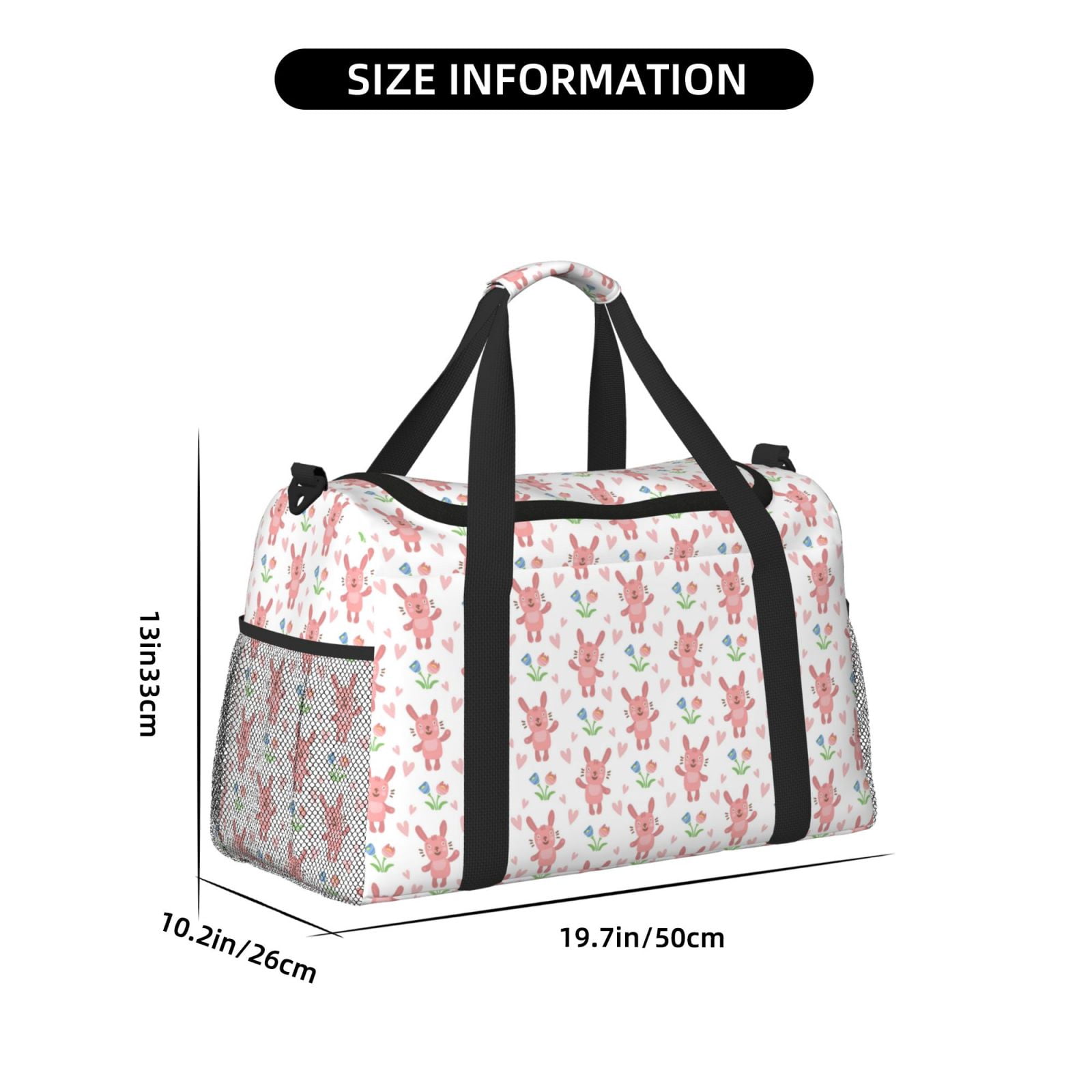 Fuzoiu Hello Rabbit Print Travel Duffle Bag,Carry On Tote Bags,Duffel Bag,Sport Gym Bag, Hospital Bag for Labor and Delivery, Overnight Bag,Luggage Bag