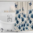 thumbnail image 2 of Navy Blue Floral Shower Curtain Set - Extra Long 72" x 96" Washable Bathtub Curtain with 12 Hooks, Spring Flowers Rustic Butterfly Waterproof Fabric Stall Shower Curtains for Bathroom/Bathtub Décor, 2 of 6