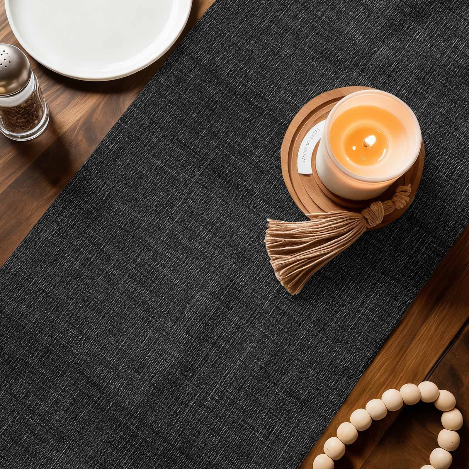 Black Burlap Texture Table Runner, Farmhouse Vintage Black Washable Cotton Linen Table Runners 90 Inches Long, Dresser Scarf Runner for Dining/Coffee/Kitchen/Hallway Tables 13''x90''