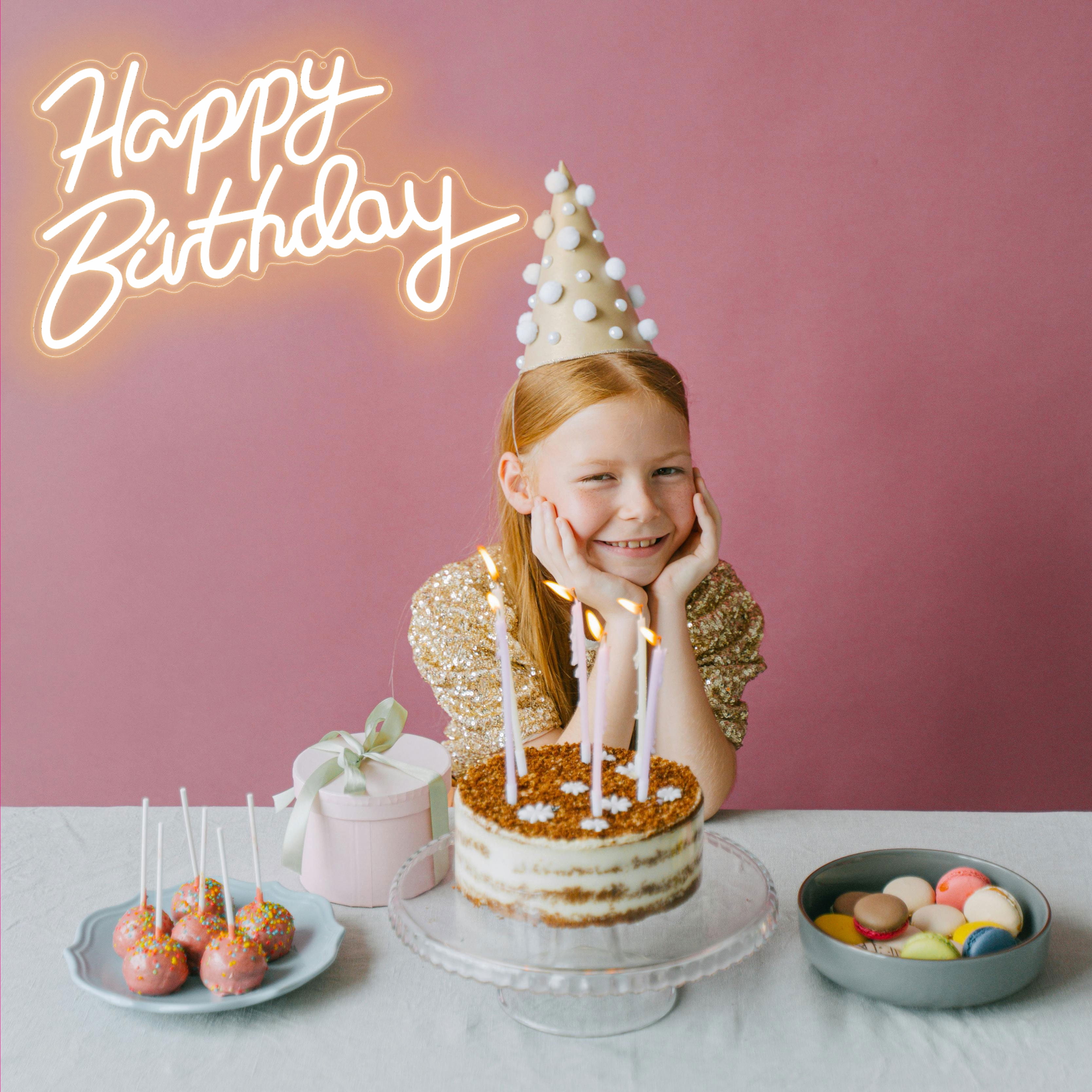 CTTNLS Happy Birthday Neon Sign For Wall Decor, Reusable Happy Birthday Neon Light Sign For All Birthday Party Decoration Warm White 5v USB Operated Decorative For Backdrop Party Bedroom