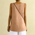 thumbnail image 3 of Women's Cotton Linen Sleeveless Camisole Tank Top With Pocket Light Brown M, 3 of 4
