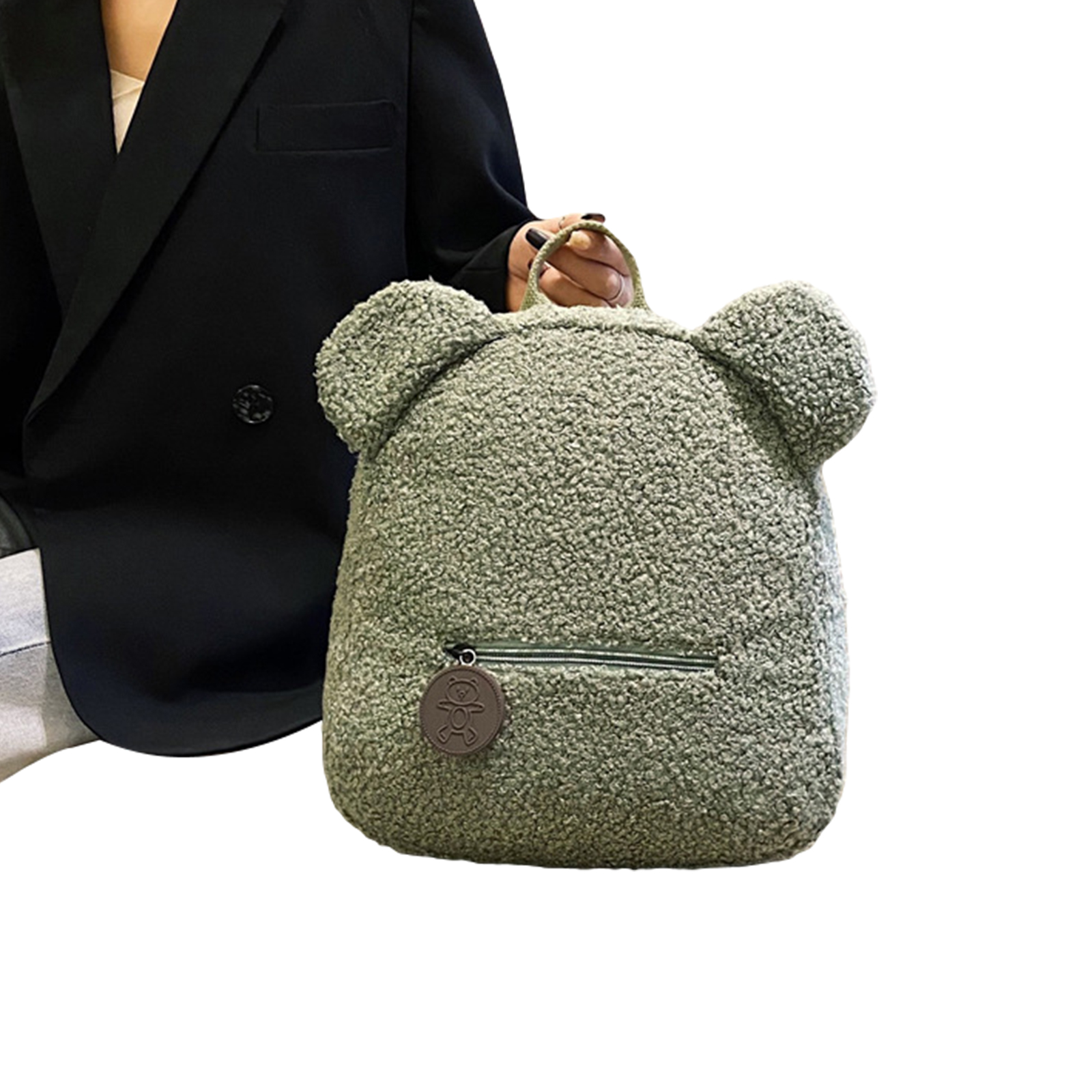 Multitrust Women Girls Cute Bear Ear Fleece Solid Color Small Backpack Daypack - image 2 of 4