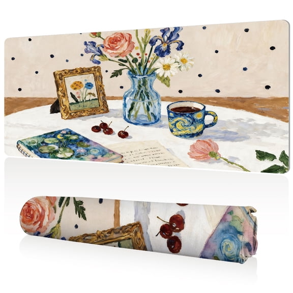 LIVEKEY Mouse Pad Durable Easy Clean Ultra Large 80x40x0.3cm Full Desk Coverage Warm Desktop Still Life Art Design