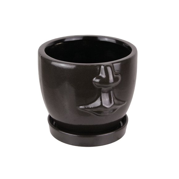 Brown Ceramic Face Planter Decorative Flower Pot Hand Painted Plant Holder Decor
