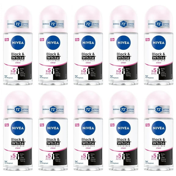 Nivea Woman Black & White Invisible Roll-on Deodorant Travel Small 50ML- 10 Pack