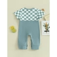 thumbnail image 5 of FEORJGP Infant Baby Boys Summer Romper 3M 6M 12M 18M Newborn Short Sleeve Jumpsuit Crew Neck Checkerboard Print Casual Bodysuit Toddler Casual Comfy Daily Clothes, 5 of 9