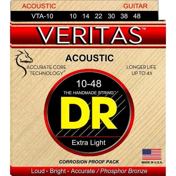 DR Strings VTA-10 VERITAS Phosphor Bronze Acoustic Guitar String, 10-48, Extra Light
