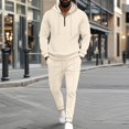 thumbnail image 2 of YOIAVAIOY Men Hooded Sweatsuit Quarter Zip Hoodie Drawstring Pants Waffle Comfy Outfits Athletic Hiking Tracksuit Casual Trendy Matching Set Khaki XL, 2 of 9