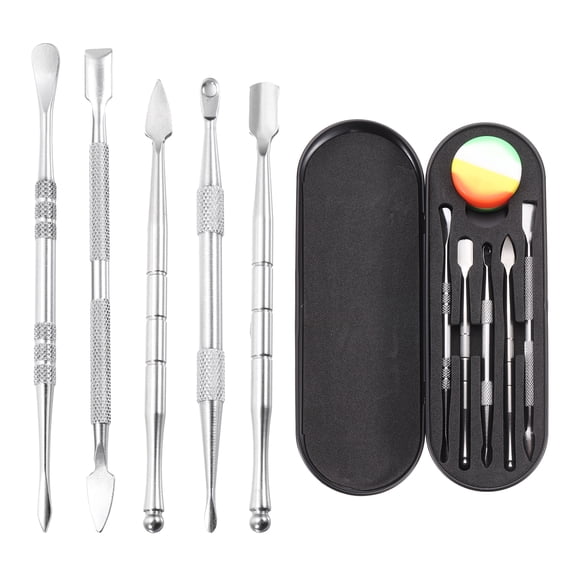 Uxcell 6 Pcs Wax Carving Tools Wax Carving Sculpting Tools with 5ml Silicone Container Jar and Portable Metal Black Case, Silver Tone