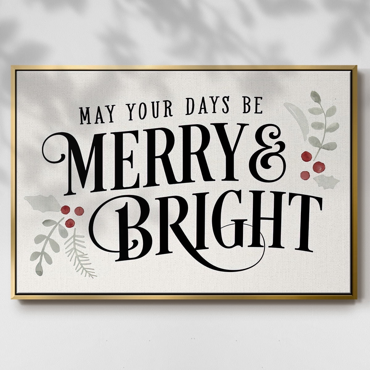 Merry Sentiment II - Framed Gallery Wrapped Holiday Canvas - 17 x 25 - Gold Frame