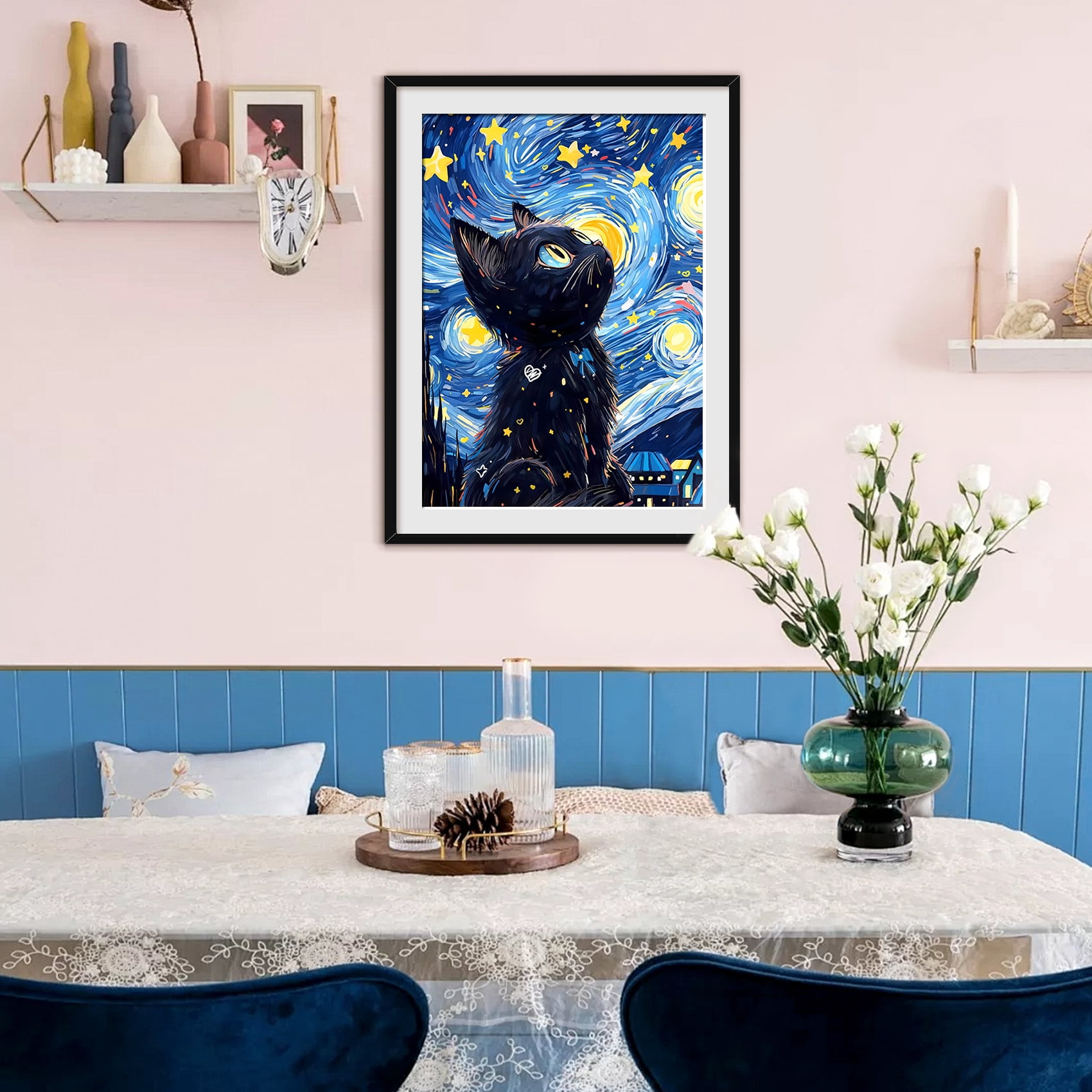 QUITEDEW 5D Diamond Painting Kits for Adults Black Cat,Relaxing Gem Painting Craft with Tools,Gifts Home Wall Decor12x16inch (Starry Night)