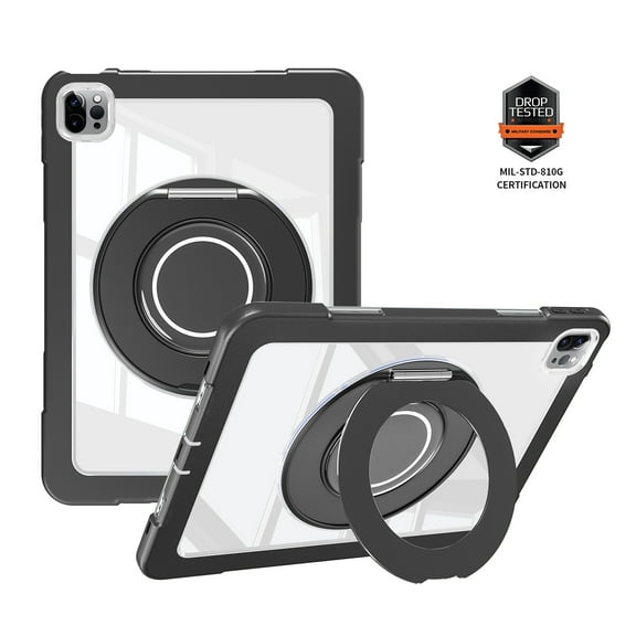 ELEHOLD Case for ipad pro 11 2022/2021/2020/2018/air4 10.9/air5, Hard PC Clear Back Shell Case with 360 Degree Metal Stand,Black