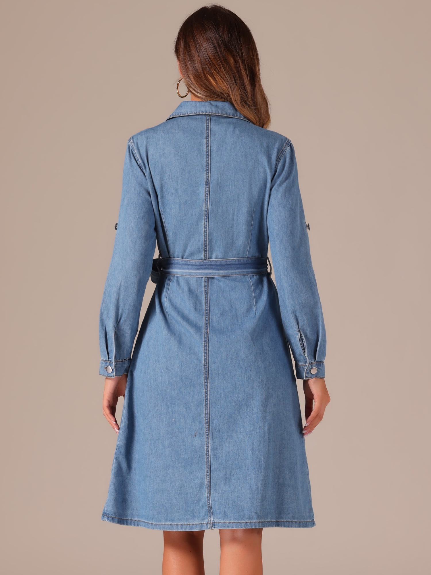 DARING DIVA Women's Denim Shirt Dress Long Sleeve Belted Dress XS Light Blue