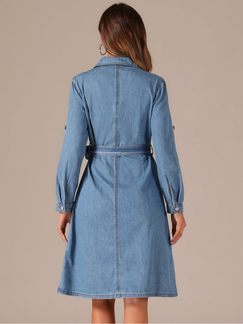 Daring Diva Denim Shirt Dress Long Sleeve Belted Dress L Light Blue