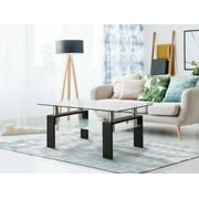 SEGMART Glass Coffee Table with Lower Shelf, Clear Rectangle Glass Coffee Table, Modern Coffee Table with Metal Legs, Rectangle Center Table Sofa Table Home Furniture for Living Room