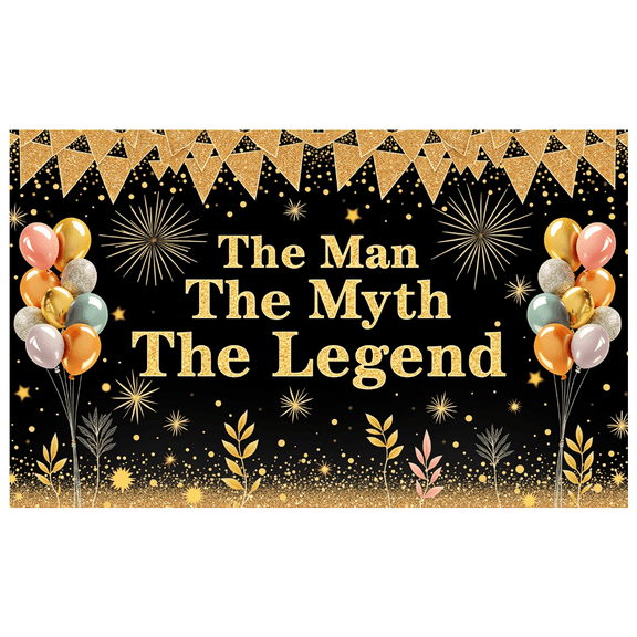Golden Theme Birthday Banner Glitter Design The Man The Myth The Legend for Celebration Indoor Party Event