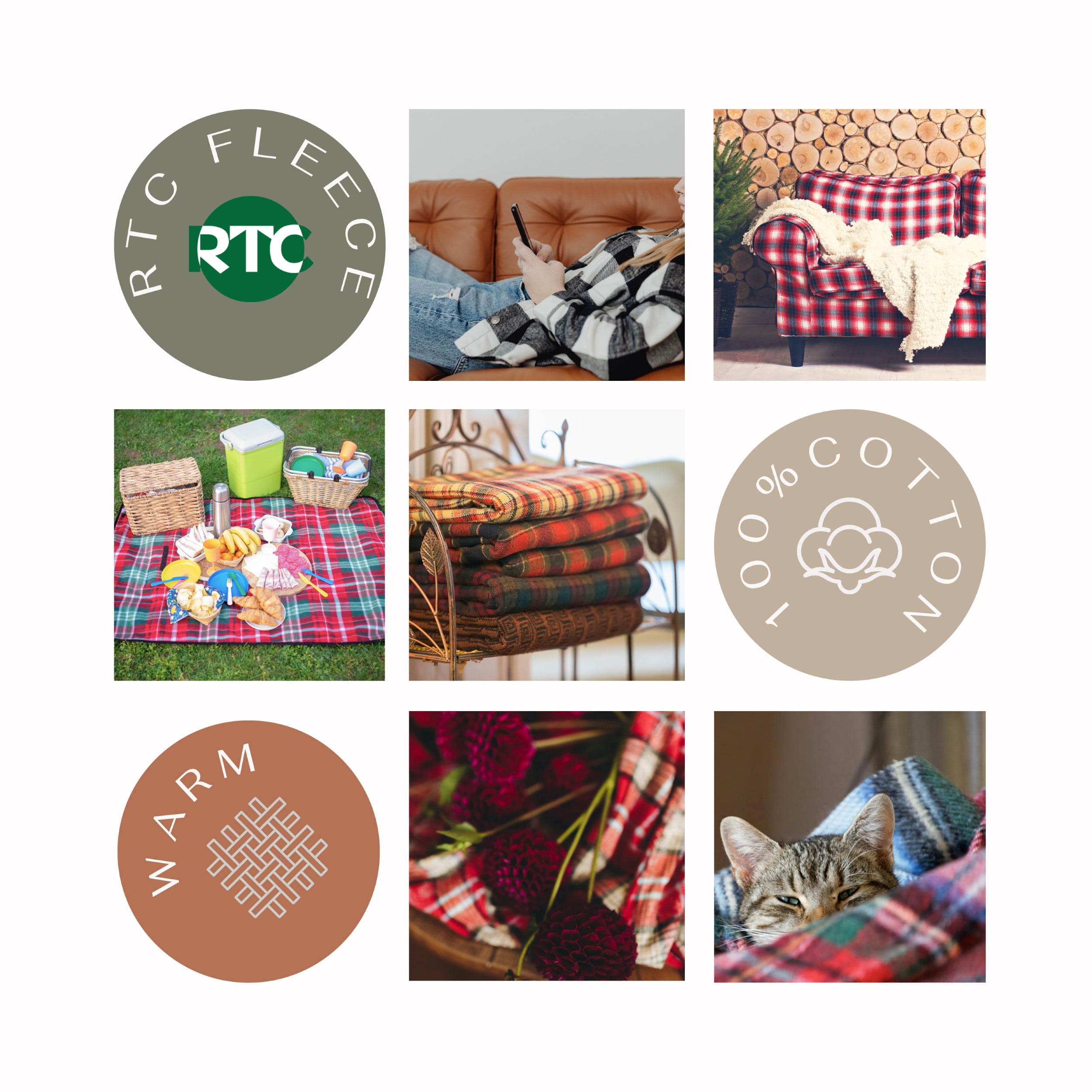 RTC Fabric 100% Cotton 44 inch, Fleece Fabric, Yarn Dyed, Cut by Yard, Plaid Red Blue