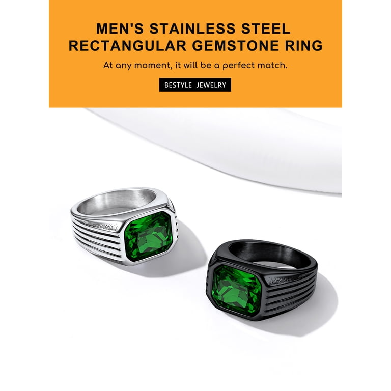 Bestyle Created Emerald Signet Ring, Stainless Steel photo 6