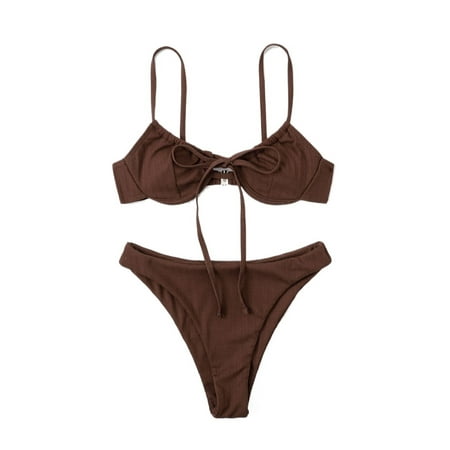 Womens Tie Front Underwire Bra & Swim Bottom Bikini Set   Bathing Suits Swimsuits For Women