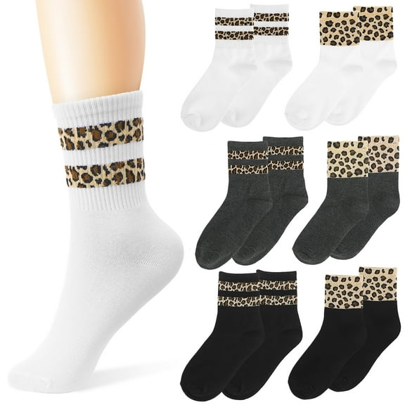 6 Pairs Fashionable Leopard Print Cotton Socks for Women Multi Color Animal Print Socks 6 Pairs