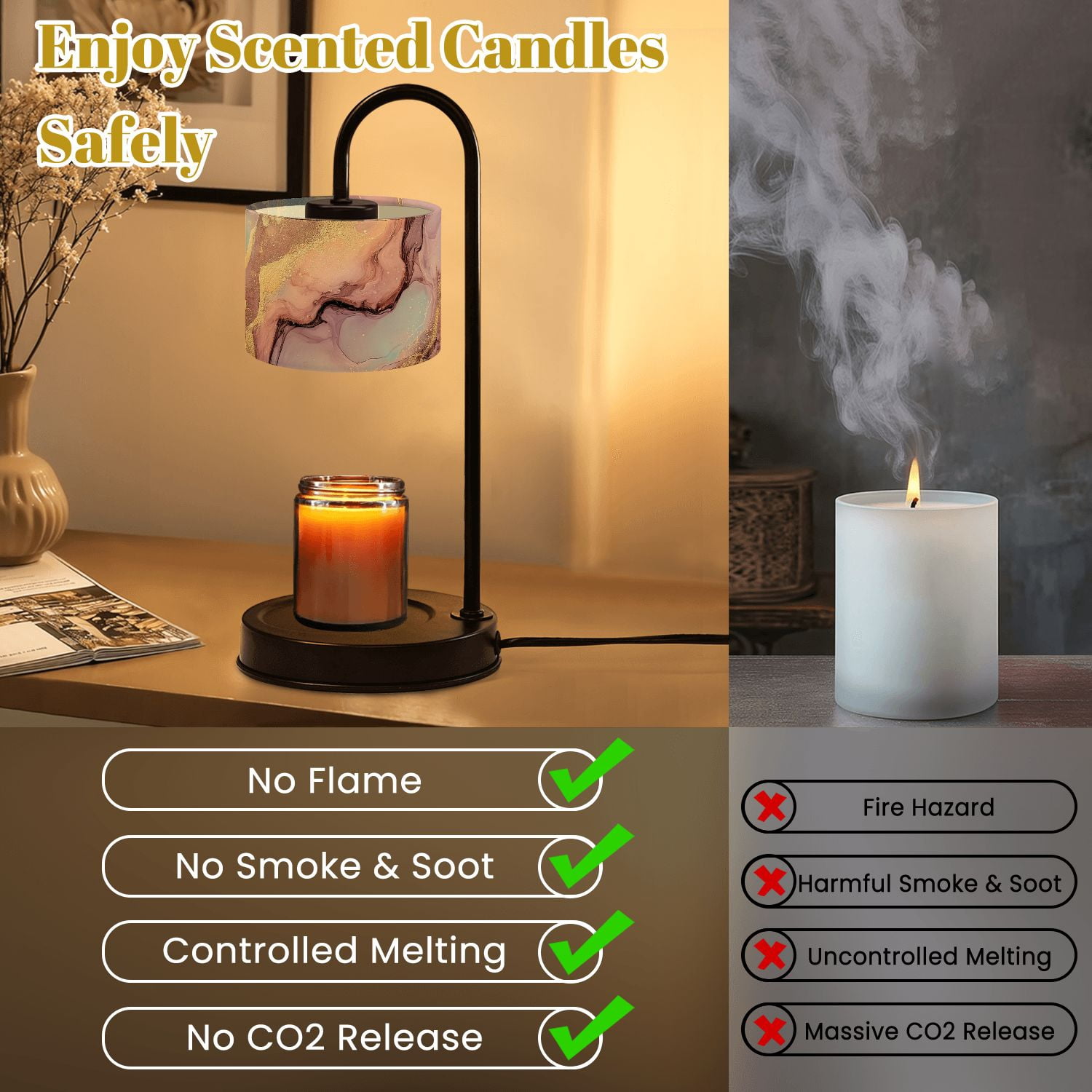 Candle Warmer Lamp with Timer Dimmer Abstract Pink Gold Marble Texture Lavender Teal Fluid Art Waves Candle Lamp Warmer for Jar Candle with 4 Bulbs Gifts for Women House Warming Gifts