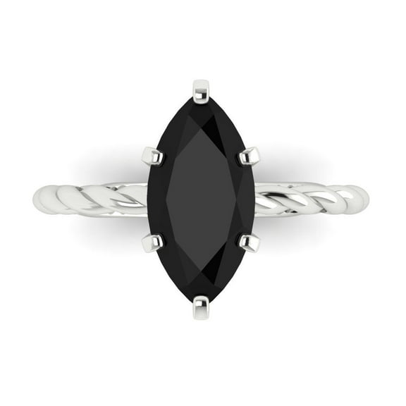 Solitaire Engagement Ring for Women - 2ct Natural Onyx in 18K White Gold Promise Ring