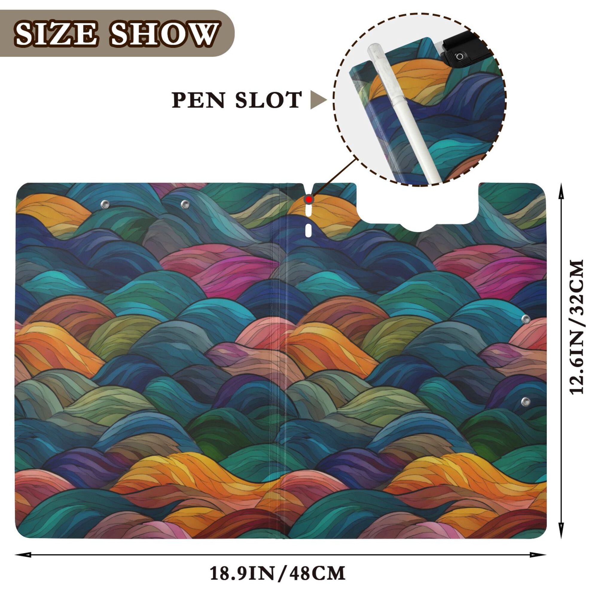 FORMRS A4 Clipboard Folder with Pen Holder Horizontal Foldable School Office Binder, Colorful Waves Pattern