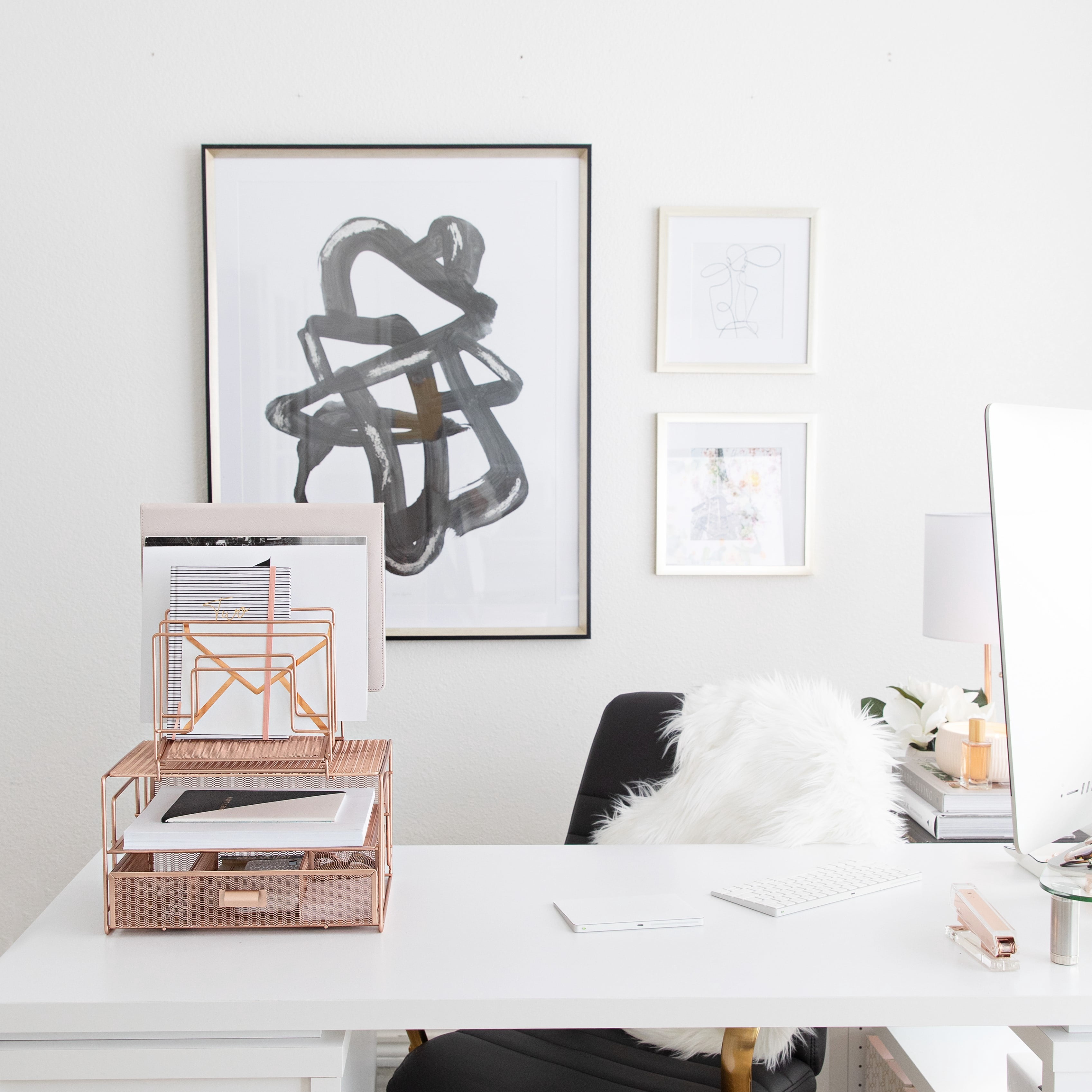Blu Monaco Workspace Rose Gold Desk Organizer and Accessories Desktop Rack with File sorters and Drawer for Office Supplies, Paper, Device and Folder