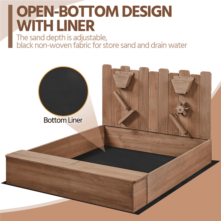 Alden Design Wooden Sandbox - Durable Fir Wood - Funnel