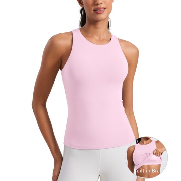 CRZ YOGA Butterluxe Workout Tank Tops for Women Racerback Padded Yoga Athletic Shirt with Built in Bra