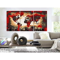 Original by BoxColors Large 30"x 60" 3 Panels 30x20 Ea Art Canvas Print Original Wonders of the world Old Paper Map Red Yellow Wall decor Home interior (framed 1.5" depth)
