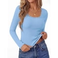 thumbnail image 3 of PRETTYGARDEN Womens Long Sleeve Tops Casual Fall Fashion Lace Square Neck Fitted Ribbed Knit Tee Shirts Winter Clothing, 3 of 8