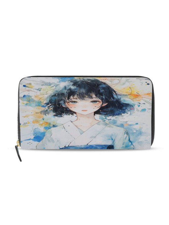 Pretty Watercolor Lass Women's Leather Wallet Fashion Retro Multi Card Holder with Cell Phone Pocket Mothers Day Gifts