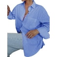 thumbnail image 2 of Womens Shirts Button Down Stripe Long Sleeve Blouse Fashion Casual Tops 2025 Denim Blue S, 2 of 7