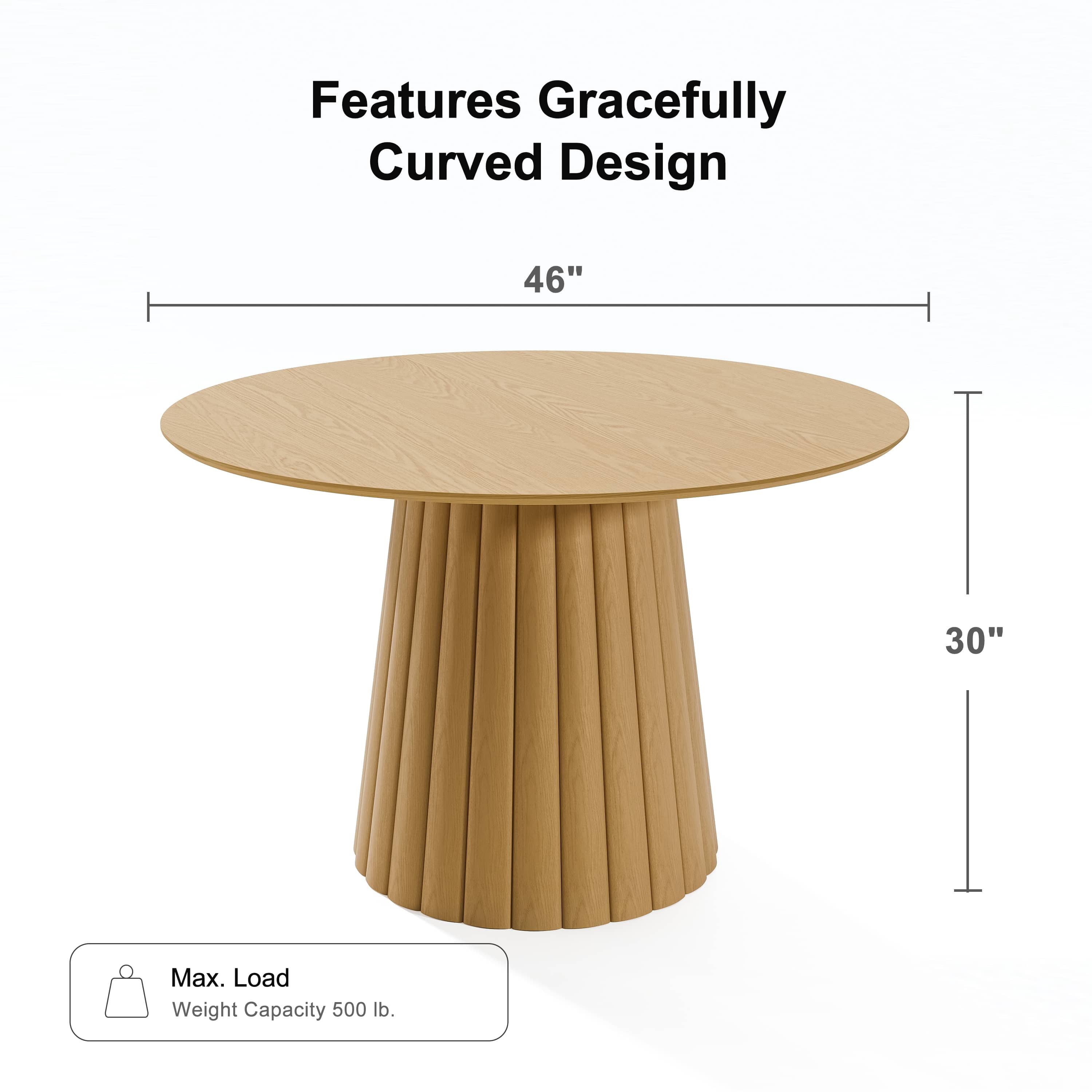 MAYEERTY 46" Wooden Round Rustic Dining Table for Dining Room Kitchen, Natural Wood