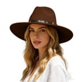 thumbnail image 2 of Timeless Fedora Hat For Everyday Leisure – Wide Brim Jazz Style With Ethnic Design Flat Unisex Fashion Headwear Cowboy Hat, Coffee, 2 of 5