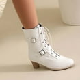 thumbnail image 6 of UngA Womens Fall Boots Women's Cowboy Boots Mid Calf Cowgirl Embroidered Western Pointed Toe Chunky Heel Pull On Knee High Boots White,6.5, 6 of 7