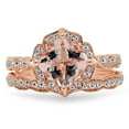 thumbnail image 3 of 18K Rose Gold Cushion Cut Morganite & Round White Diamond Ladies Bridal Engagement Ring Set 2 CT, 3 of 4